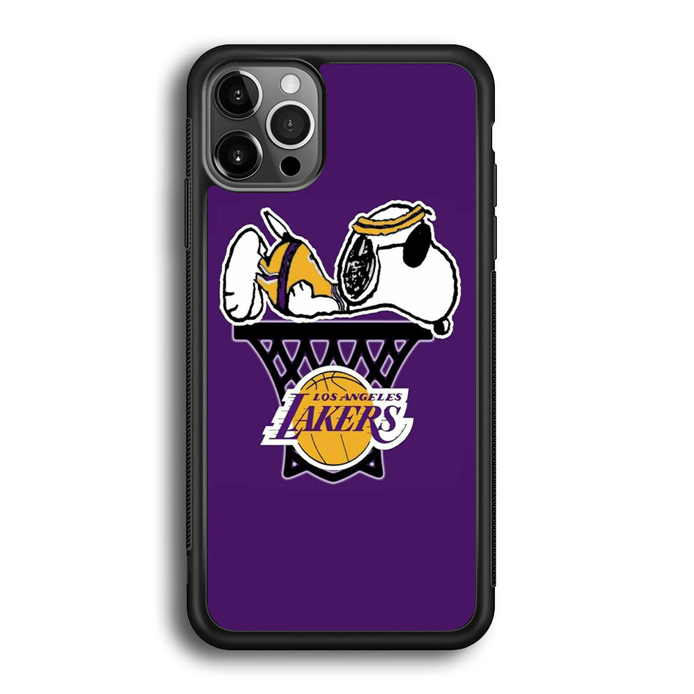 NBA Lakers Snoopy Basketball iPhone 12 Pro Max Case-Phone Case-Rubber Black (2D Case)-Altracase
