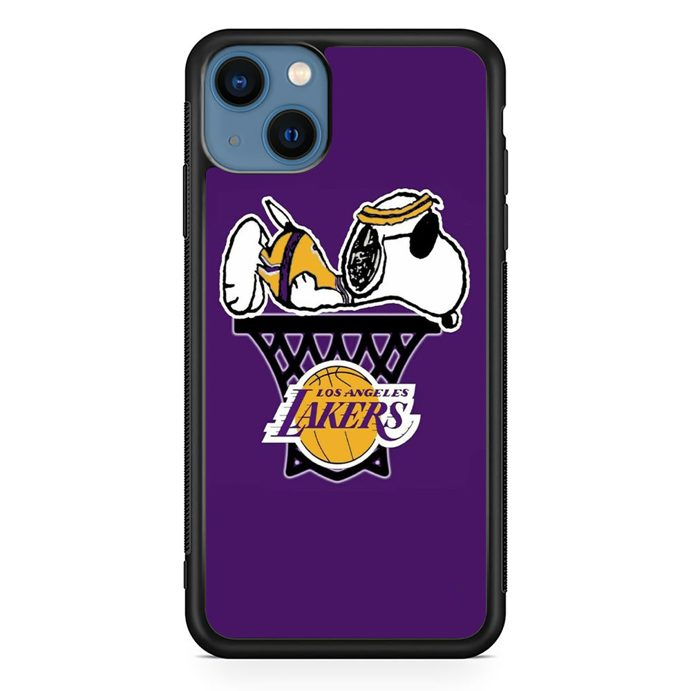 NBA Lakers Snoopy Basketball iPhone 13 Mini Case-Phone Case-Rubber Black (2D Case)-Altracase