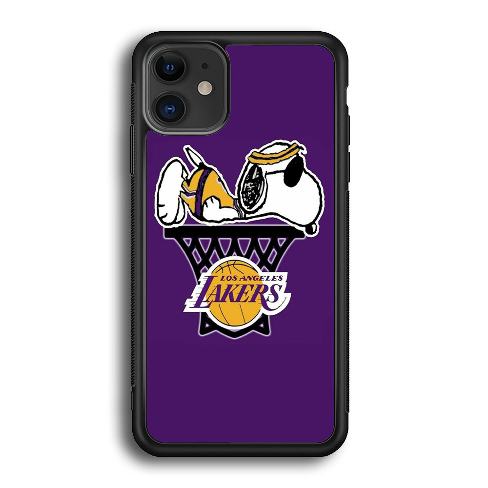 NBA Lakers Snoopy Basketball iPhone 12 Case-Phone Case-Rubber Black (2D Case)-Altracase