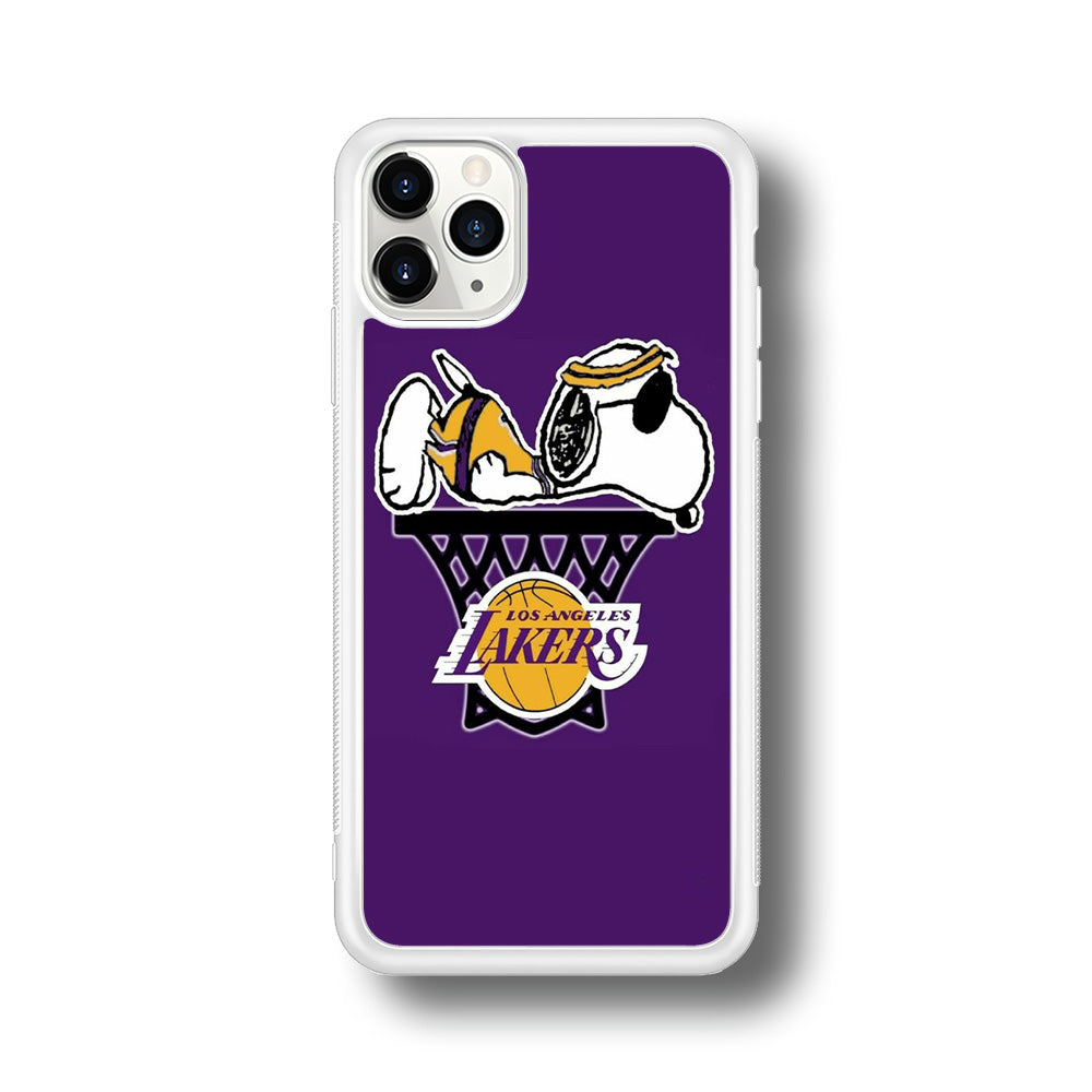 NBA Lakers Snoopy Basketball iPhone 11 Pro Max Case-Phone Case-Rubber White (2D Case)-Altracase