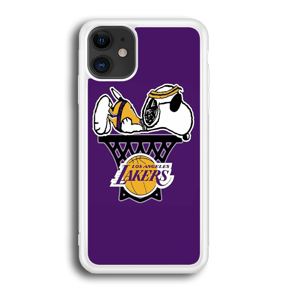 NBA Lakers Snoopy Basketball iPhone 12 Case-Phone Case-Rubber White (2D Case)-Altracase