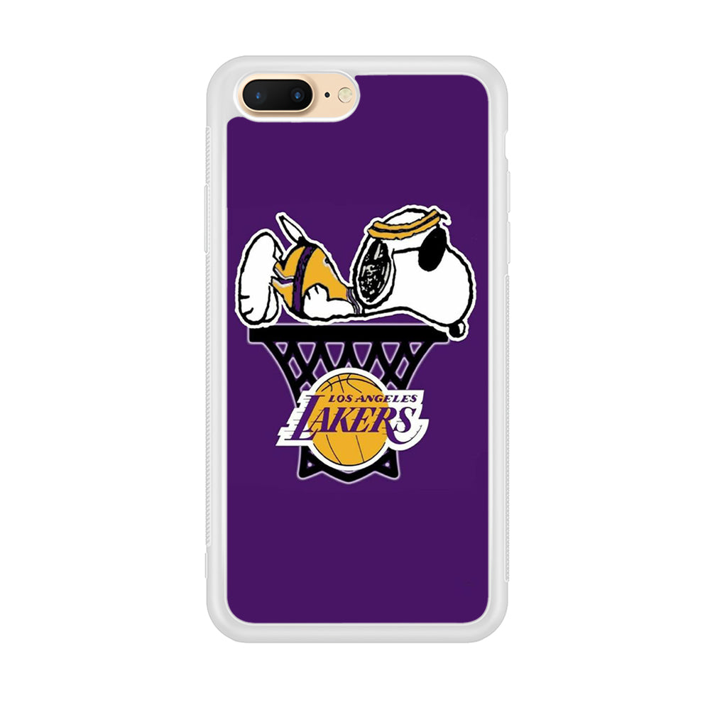 NBA Lakers Snoopy Basketball iPhone 8 Plus Case-Phone Case-Rubber White (2D Case)-Altracase