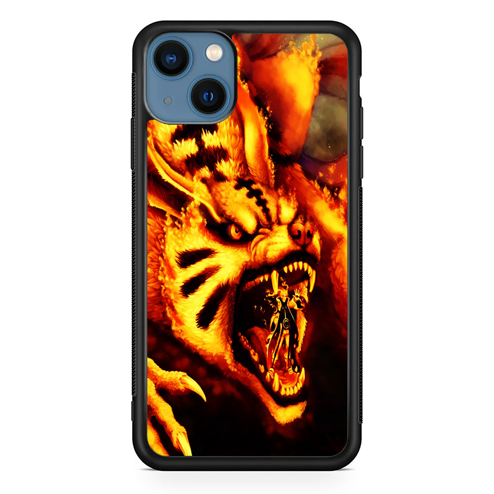 Naruto Nine Tailed Demon Fox iPhone 13 Mini Case-Phone Case-Rubber Black (2D Case)-Altracase