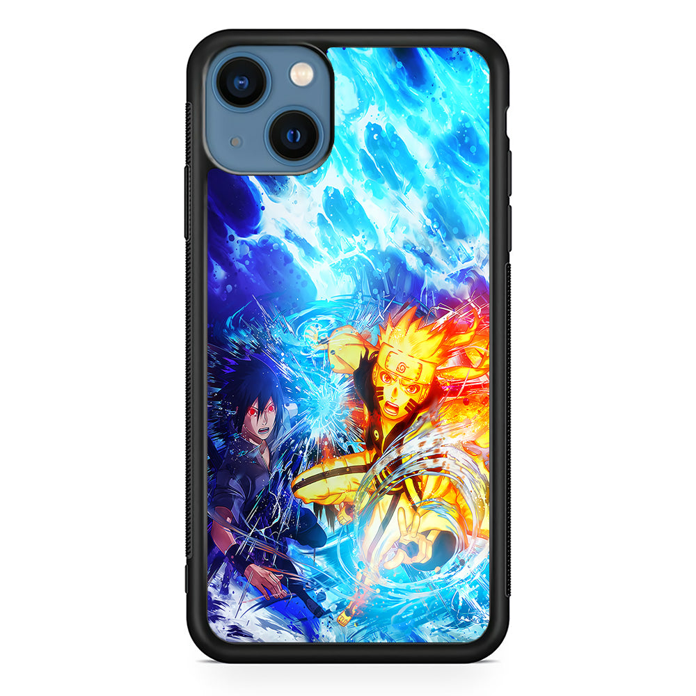 Naruto Sasuke Together iPhone 13 Mini Case-Phone Case-Rubber Black (2D Case)-Altracase