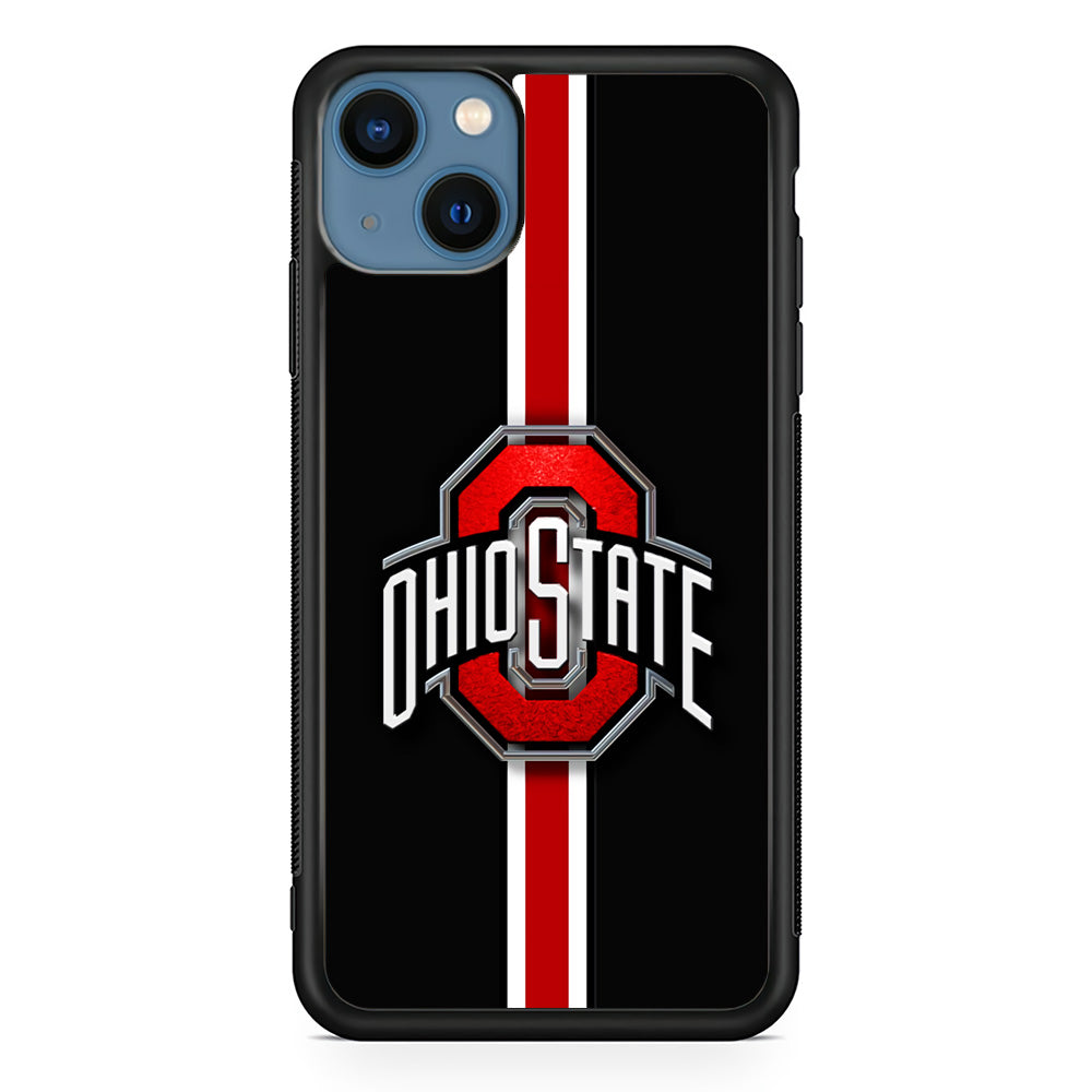 Ohio State White Red Line iPhone 13 Mini Case-Phone Case-Rubber Black (2D Case)-Altracase