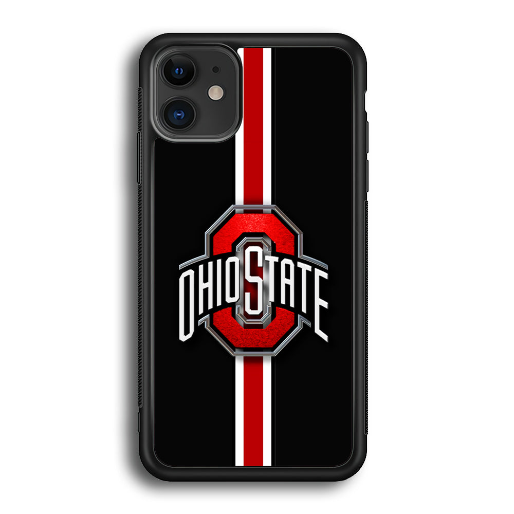 Ohio State White Red Line iPhone 12 Case-Phone Case-Rubber Black (2D Case)-Altracase