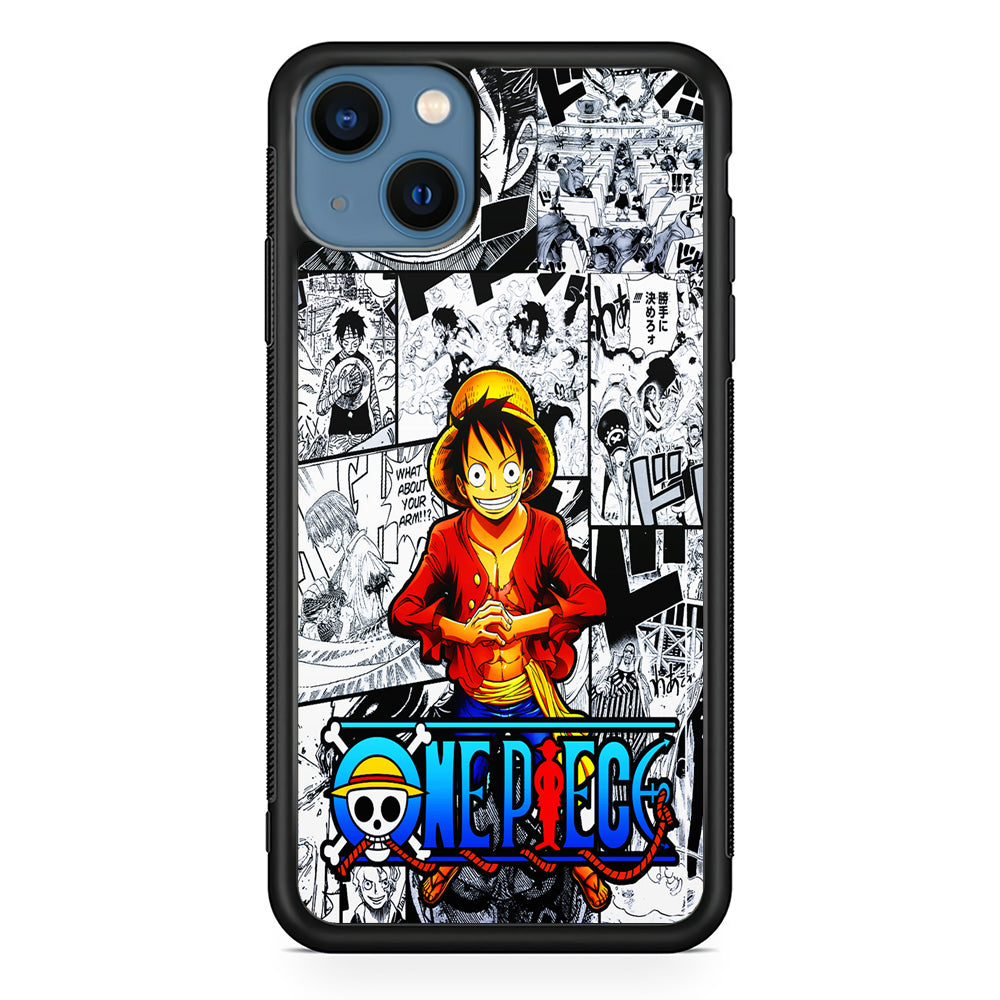 One Piece Luffy Comic iPhone 13 Mini Case-Phone Case-Rubber Black (2D Case)-Altracase