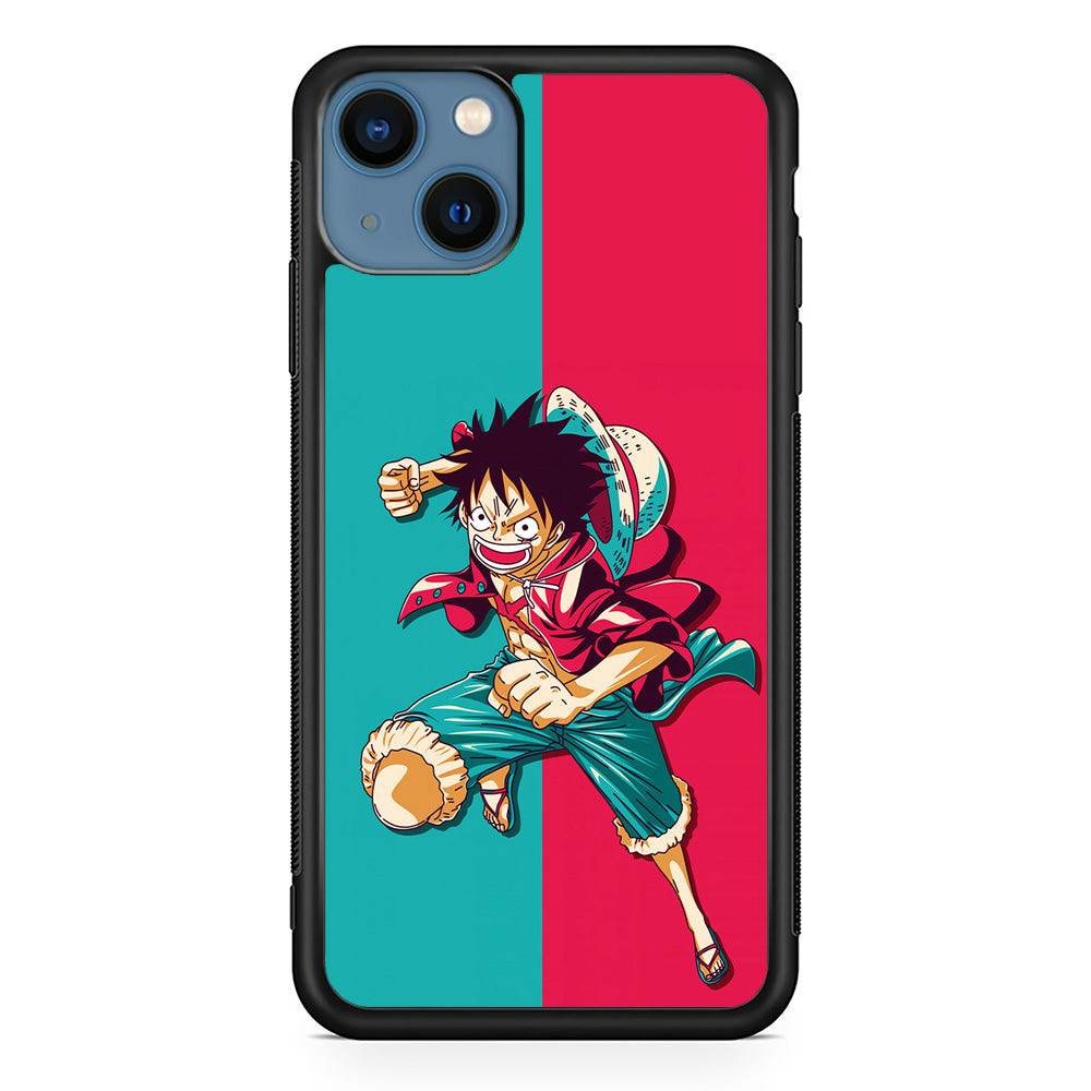 One Piece Luffy Red Blue iPhone 13 Mini Case-Phone Case-Rubber Black (2D Case)-Altracase