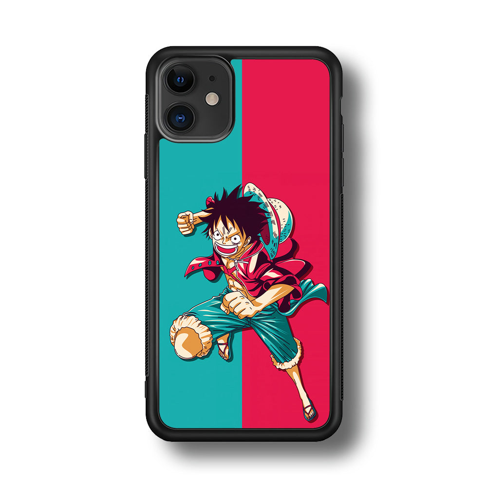 One Piece Luffy Red Blue iPhone 11 Case-Phone Case-Rubber Black (2D Case)-Altracase