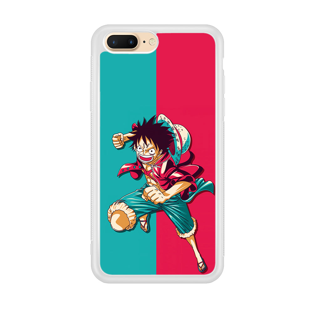 One Piece Luffy Red Blue iPhone 8 Plus Case-Phone Case-Rubber White (2D Case)-Altracase