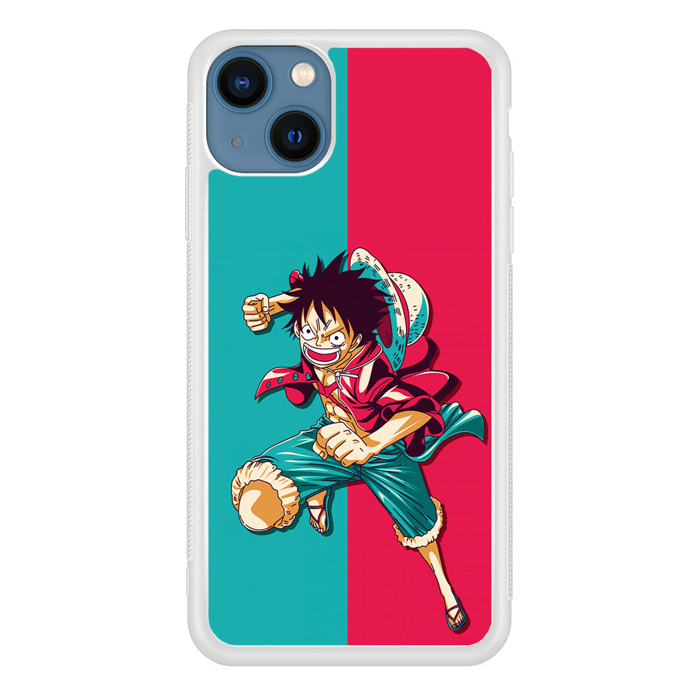 One Piece Luffy Red Blue iPhone 13 Mini Case-Phone Case-Rubber White (2D Case)-Altracase