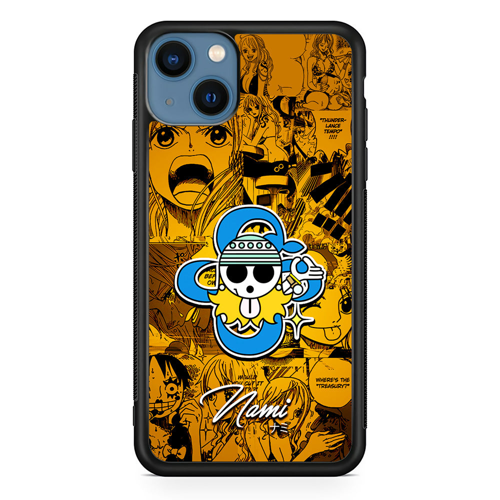 One Piece Nami Logo Comic iPhone 13 Mini Case-Phone Case-Rubber Black (2D Case)-Altracase