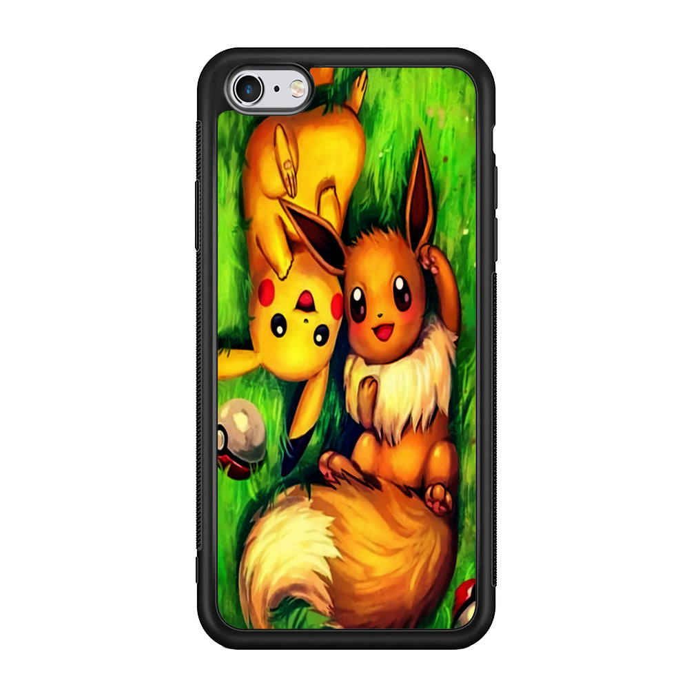 Pokemon Eevee and Pikachu iPhone 6 | 6s Case-Phone Case-Rubber Black (2D Case)-Altracase