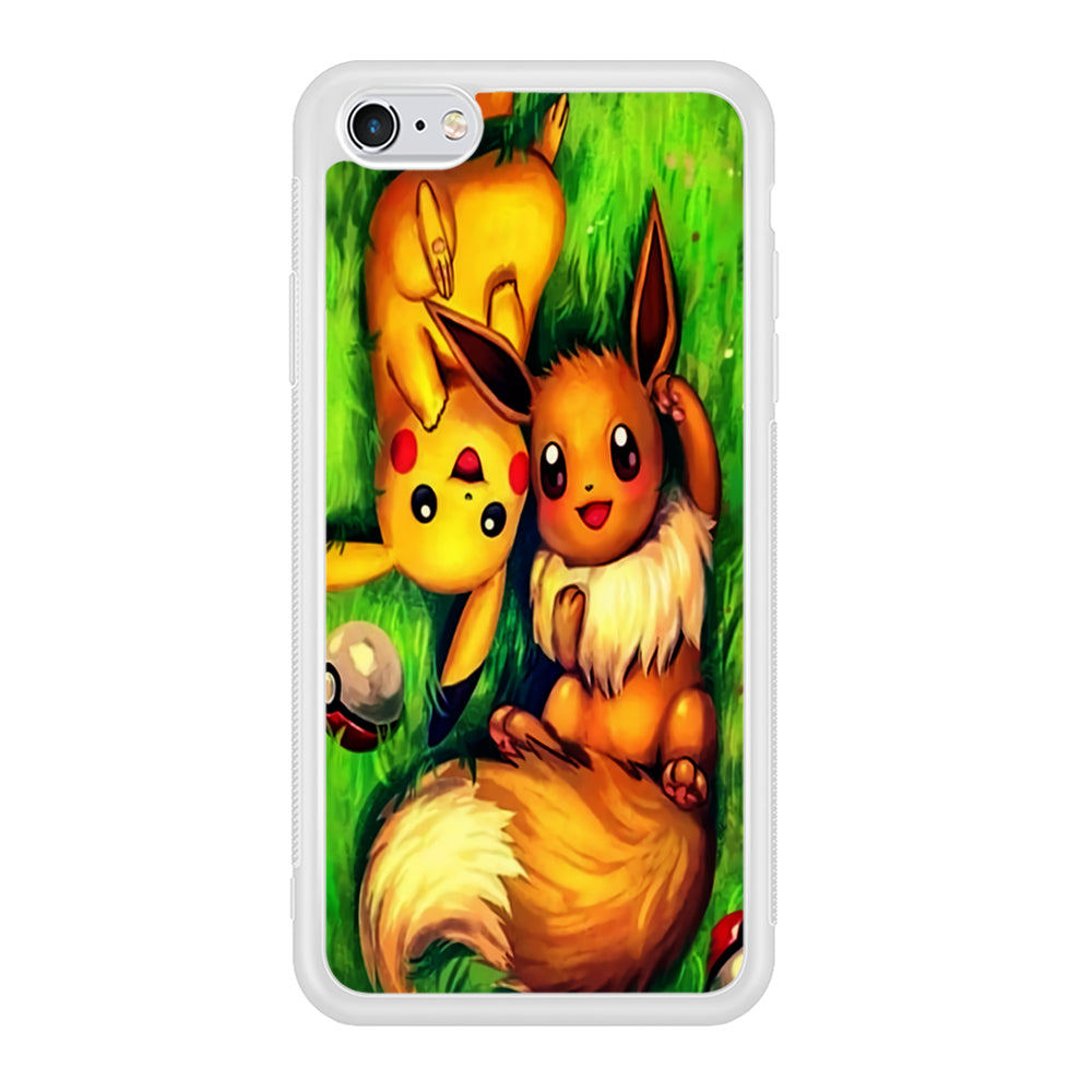 Pokemon Eevee and Pikachu iPhone 6 | 6s Case-Phone Case-Rubber White (2D Case)-Altracase