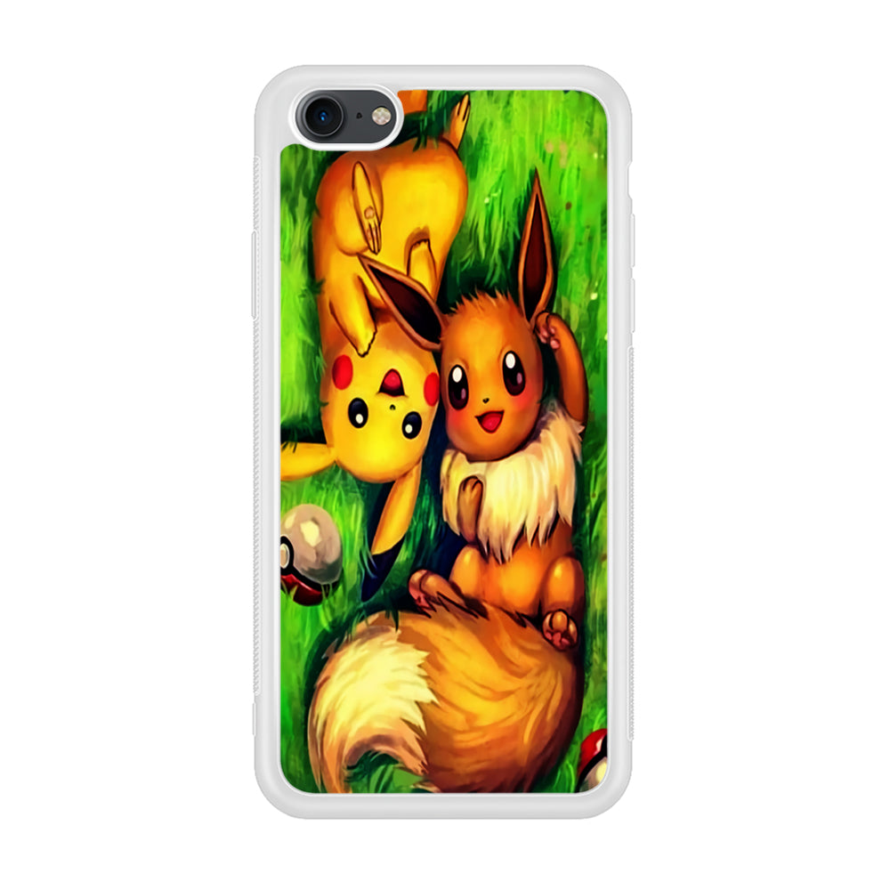 Pokemon Eevee and Pikachu iPhone 7 Case-Phone Case-Rubber White (2D Case)-Altracase