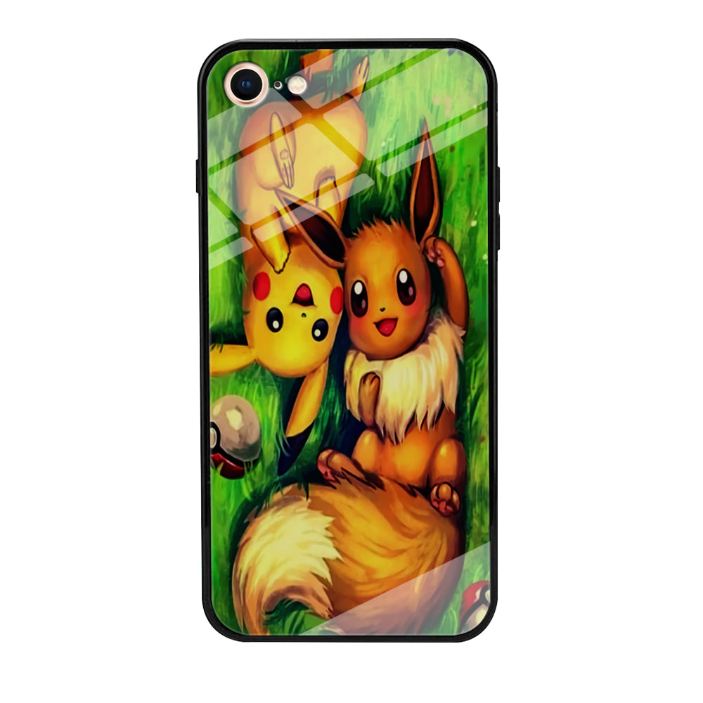 Pokemon Eevee and Pikachu iPhone 7 Case-Phone Case-Tempered Glass Case-Altracase
