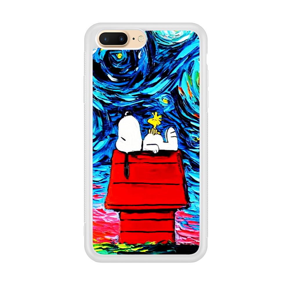 Snoopy Under Starry Night iPhone 7 Plus Case-Phone Case-Rubber White (2D Case)-Altracase