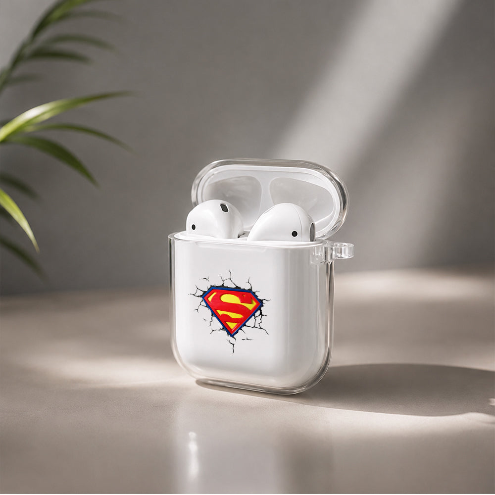 Superman Logo 3D Art Protective Clear Case Cover For Apple Airpods | Soft Silicone AirPods 1 / 2 Case | Protective Cover