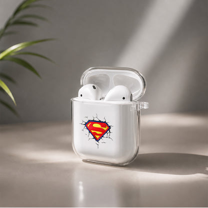 Superman Logo 3D Art Protective Clear Case Cover For Apple Airpods | Soft Silicone AirPods 1 / 2 Case | Protective Cover