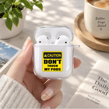Caution Don't Touch My Pods Protective Clear Case Cover For Apple Airpods | Soft Silicone AirPods 1 / 2 Case | Protective Cover