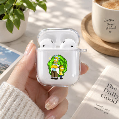The Simpson X Rick Morty Fusion Protective Clear Case Cover For Apple Airpods | Soft Silicone AirPods 1 / 2 Case | Protective Cover