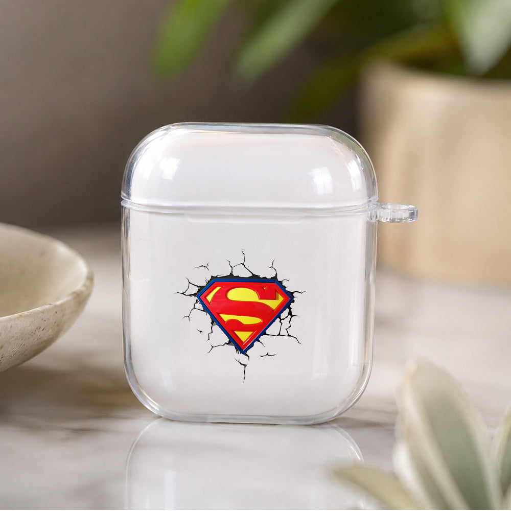 Superman Logo 3D Art Protective Clear Case Cover For Apple Airpods | Soft Silicone AirPods 1 / 2 Case | Protective Cover