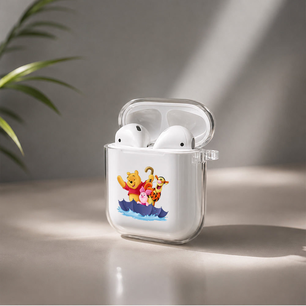 Winnie And Friend Ride The Umbrella Protective Clear Case Cover For Apple Airpods | Soft Silicone AirPods 1 / 2 Case | Protective Cover