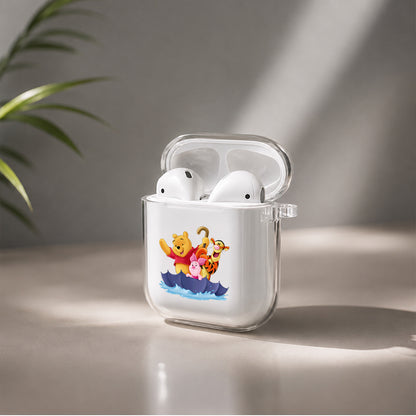 Winnie And Friend Ride The Umbrella Protective Clear Case Cover For Apple Airpods | Soft Silicone AirPods 1 / 2 Case | Protective Cover