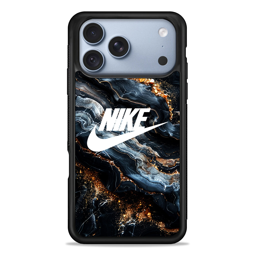 Nike Logo Grey Gold Stone Marble iPhone 18 Pro Case - iPhone 18 Pro Silicone Case