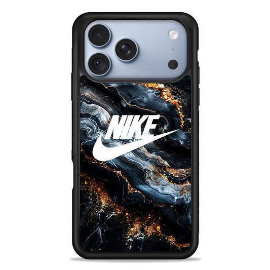 Nike Logo Grey Gold Stone Marble iPhone 18 Pro Case - iPhone 18 Pro Silicone Case
