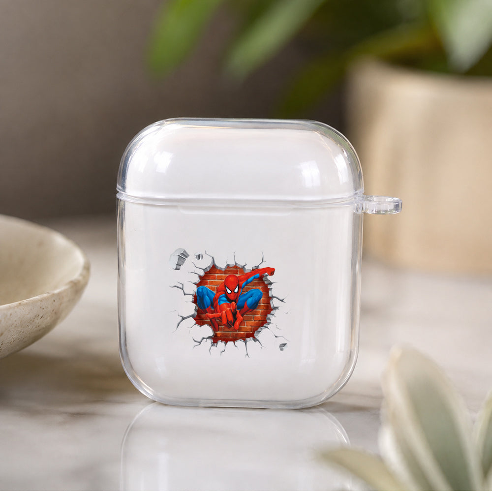 Spiderman Out Of The Wall Protective Clear Case Cover For Apple Airpods | Soft Silicone AirPods 1 / 2 Case | Protective Cover