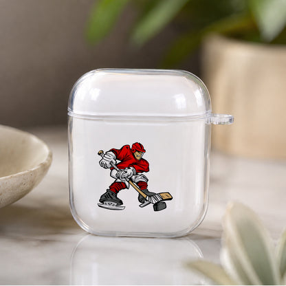 Playing Ice Hockey Protective Clear Case Cover For Apple Airpods | Soft Silicone AirPods 1 / 2 Case | Protective Cover