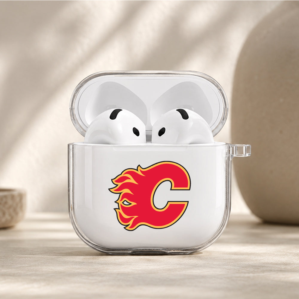 NHL Calgary Flames Logo Protective Apple Airpods 4 Clear Case - Durable Clear Protection