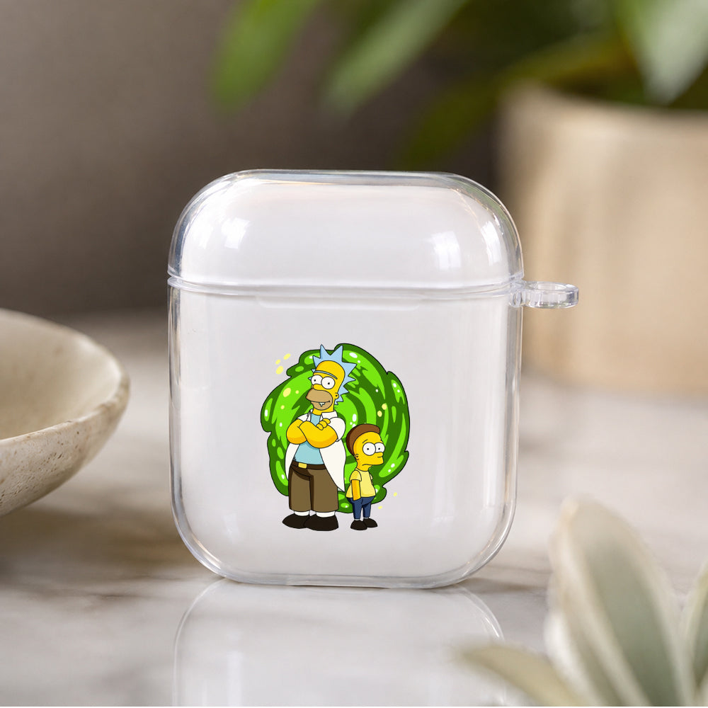 The Simpson X Rick Morty Fusion Protective Clear Case Cover For Apple Airpods | Soft Silicone AirPods 1 / 2 Case | Protective Cover