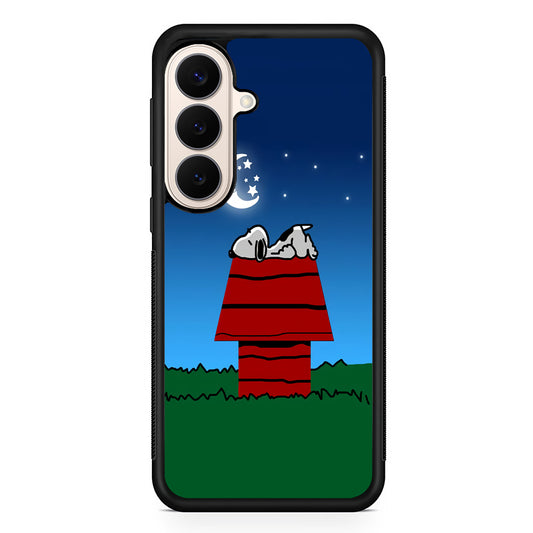 Snoopy Sleeps at Night Samsung Galaxy S26 Case | Durable Protective Rubber Cover