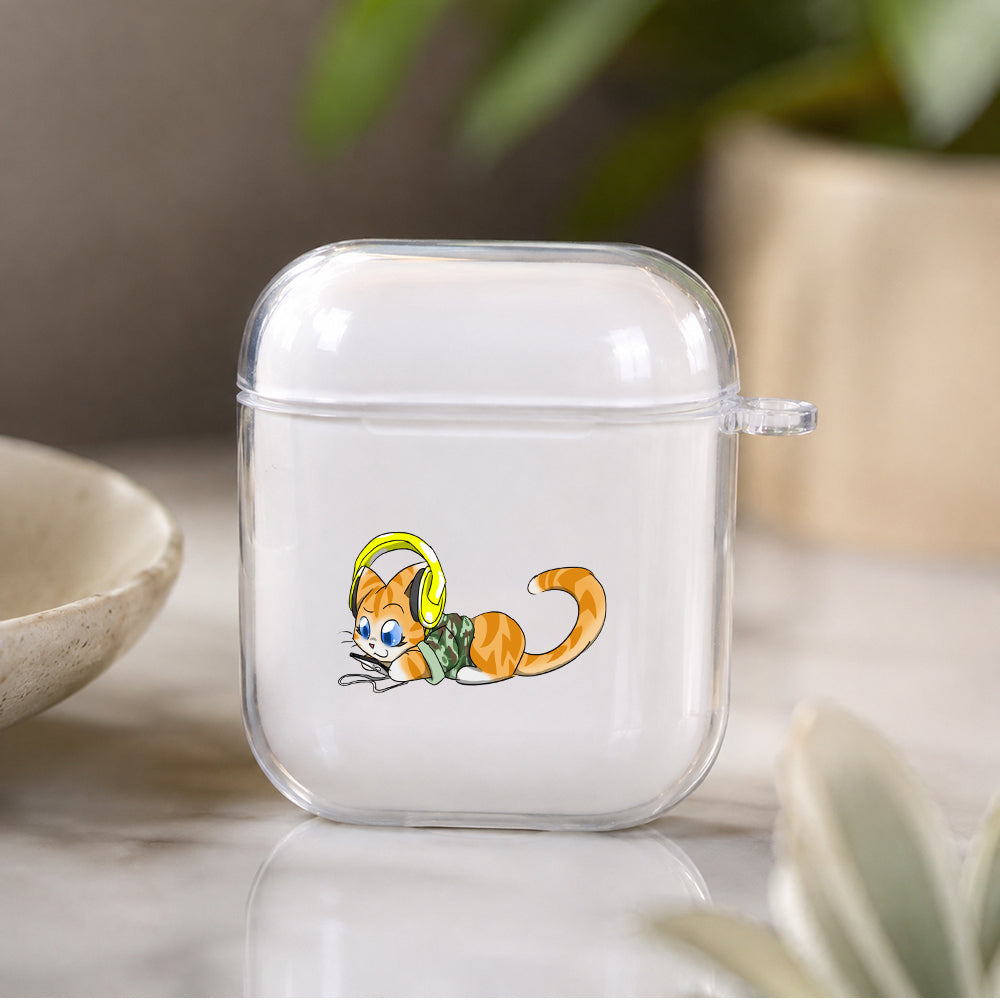 Cute Cat Enjoy The Music Protective Clear Case Cover For Apple Airpods | Soft Silicone AirPods 1 / 2 Case | Protective Cover