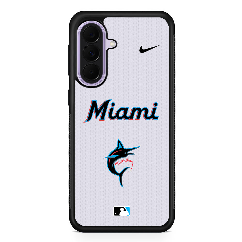 MLB Miami Marlins White Nike Samsung Galaxy A37 Case | Samsung Galaxy A37 Rubber Protective Case