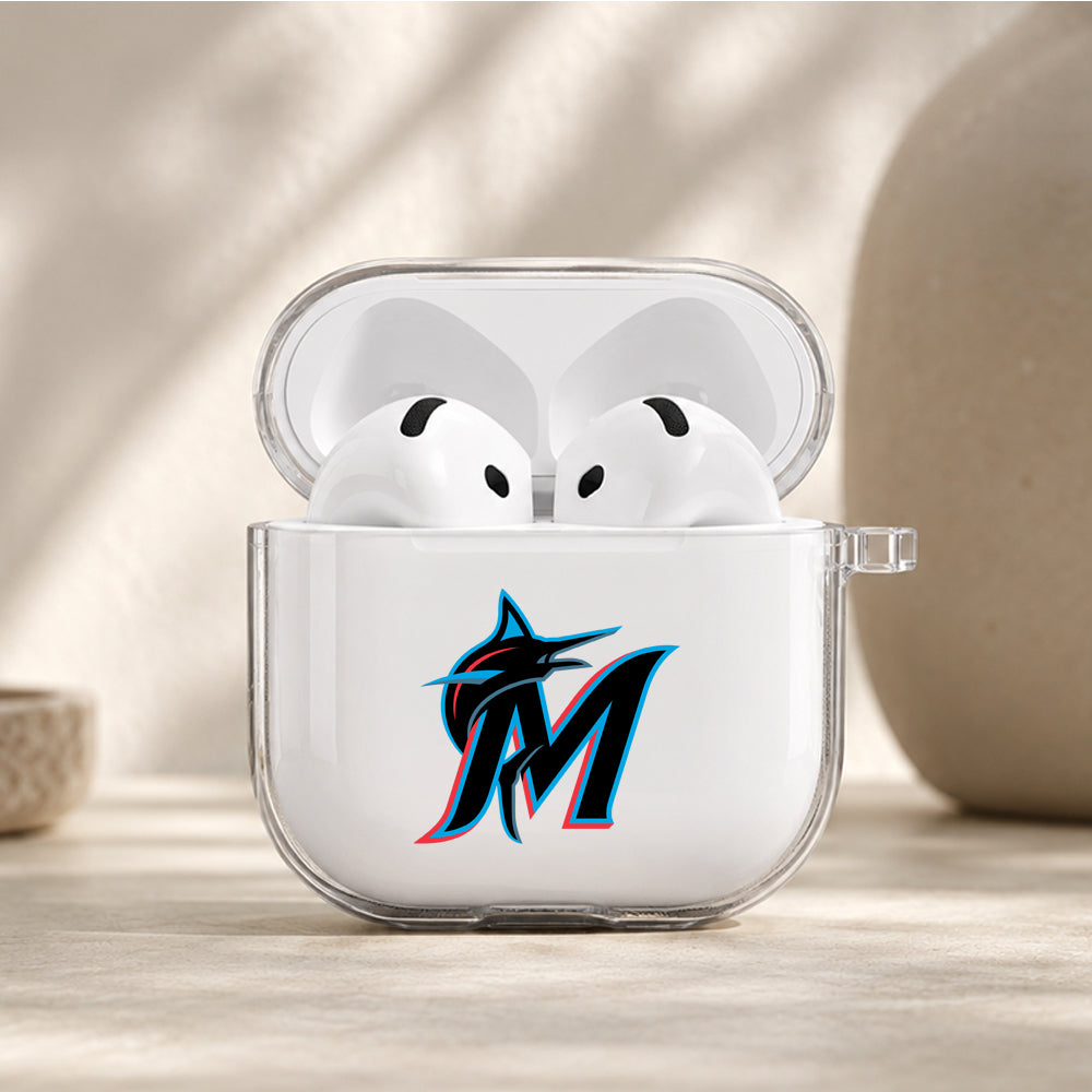 MLB Miami Marlins Logo Protective Apple Airpods 4 Clear Case - Durable Clear Protection