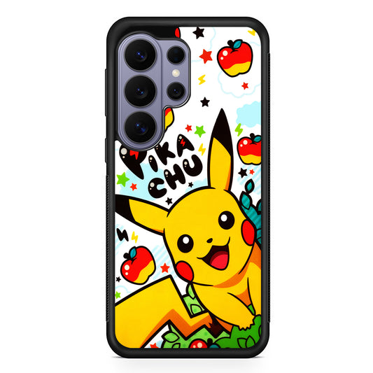 Cute Pikachu and Apple Samsung Galaxy S26 Ultra Case | Protective Rubber Cover