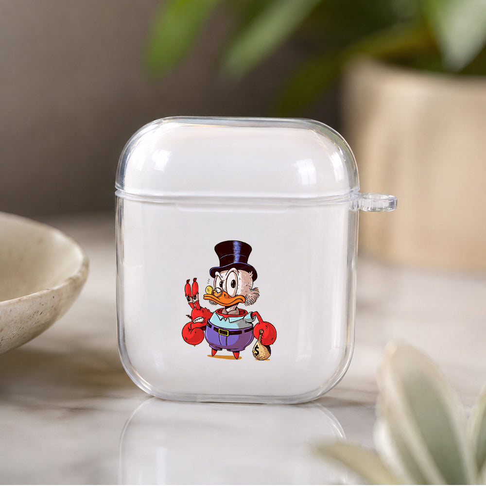 Uncle Gober with Mr Krabs Mask Protective Clear Case Cover For Apple Airpods | Soft Silicone AirPods 1 / 2 Case | Protective Cover