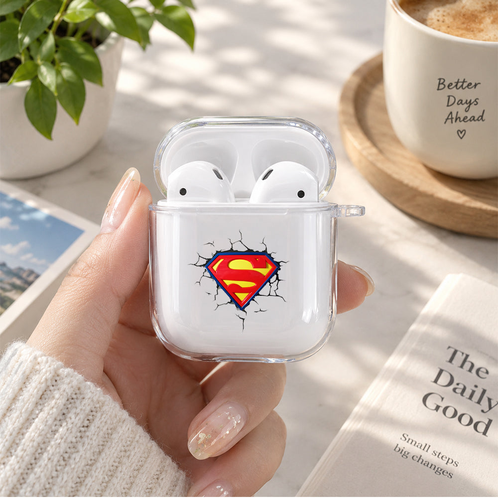 Superman Logo 3D Art Protective Clear Case Cover For Apple Airpods | Soft Silicone AirPods 1 / 2 Case | Protective Cover