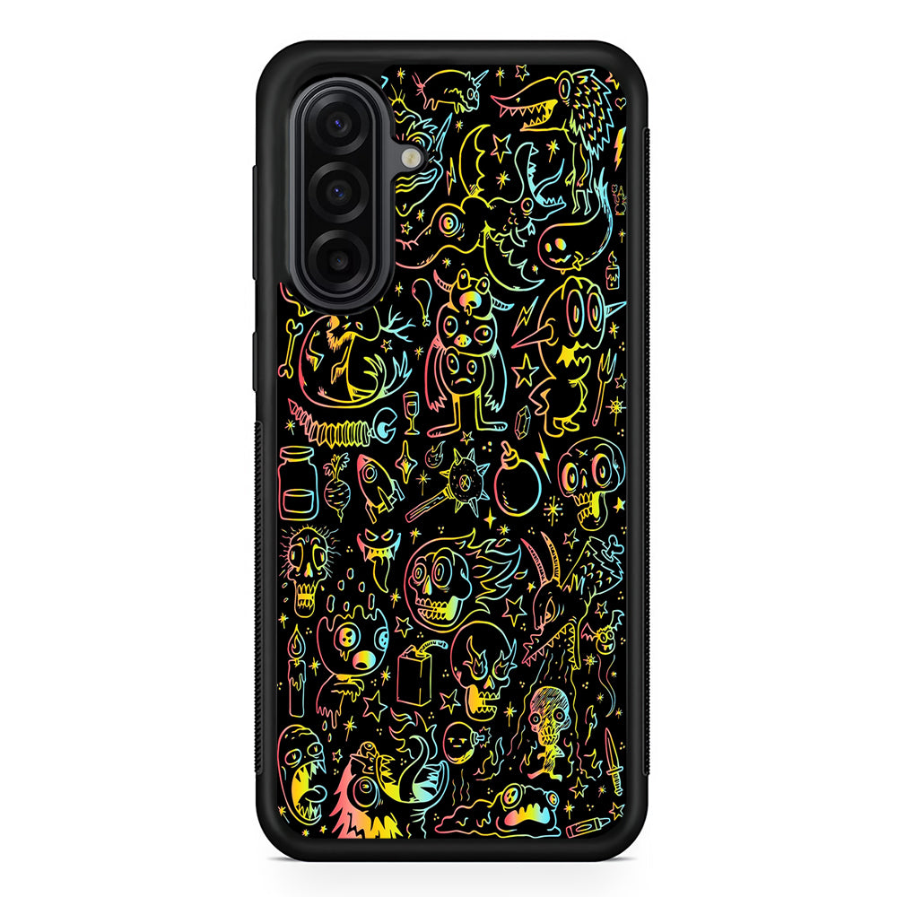 Doodle Monsters Black Samsung Galaxy A17 Case | Durable Rubber Samsung Galaxy A17 Phone Case