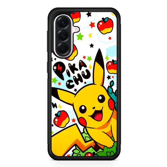 Cute Pikachu and Apple Samsung Galaxy A56 Case | Samsung Galaxy A56 Protective Rubber Case
