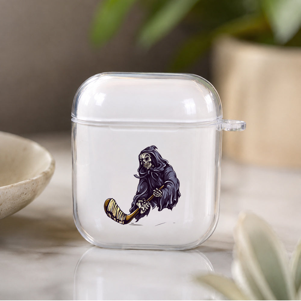 Skull Play Ice Hockey Protective Clear Case Cover For Apple Airpods | Soft Silicone AirPods 1 / 2 Case | Protective Cover