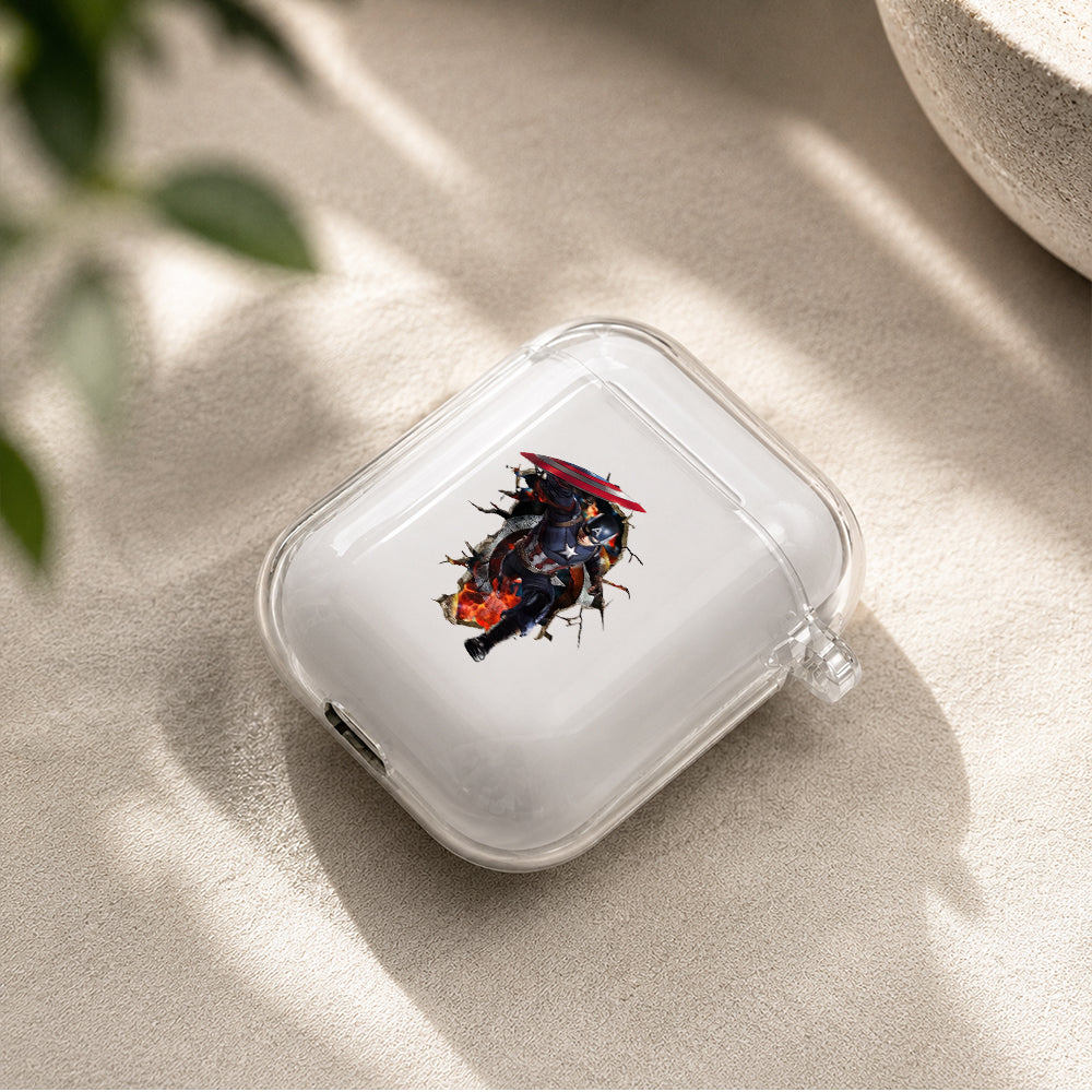 Captain America Out Of The Wall Protective Clear Case Cover For Apple Airpods | Soft Silicone AirPods 1 / 2 Case | Protective Cover