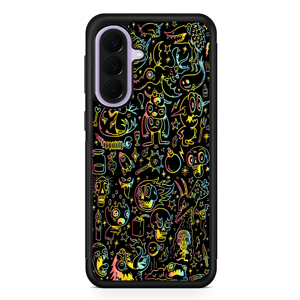 Doodle Monsters Black Samsung Galaxy A37 Case | Samsung Galaxy A37 Rubber Protective Case