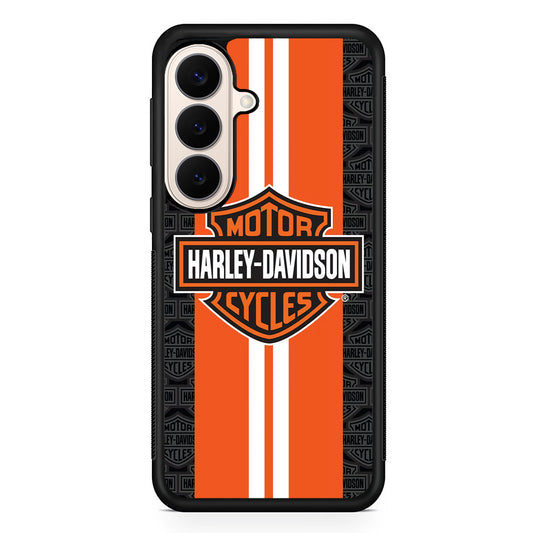 Harley Davidson White Striped Orange Samsung Galaxy S26 Case – Slim Protective Phone Cover