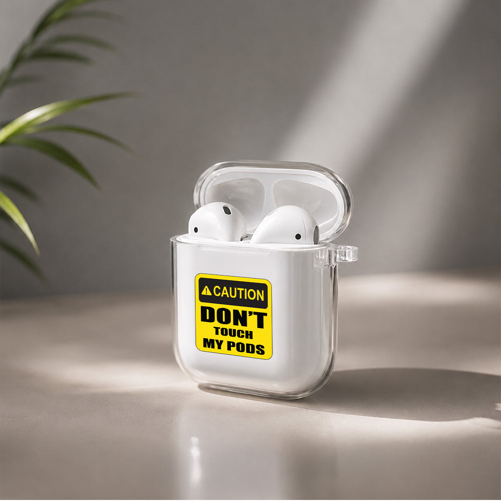 Caution Don't Touch My Pods Protective Clear Case Cover For Apple Airpods | Soft Silicone AirPods 1 / 2 Case | Protective Cover