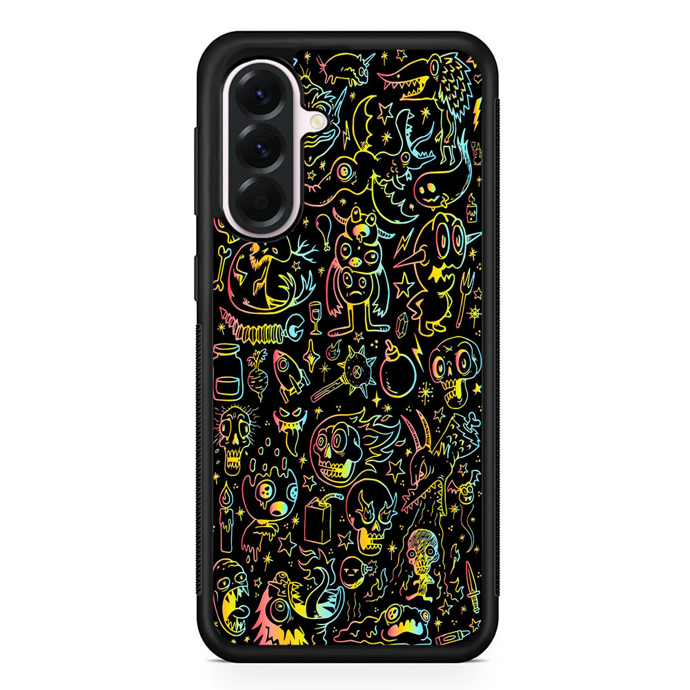 Doodle Monsters Black Samsung Galaxy A56 Case | Samsung Galaxy A56 Protective Rubber Case