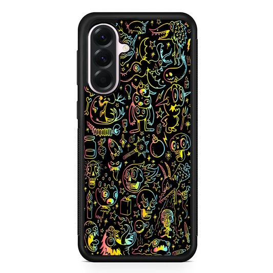 Doodle Monsters Black Samsung Galaxy A56 Case | Samsung Galaxy A56 Protective Rubber Case